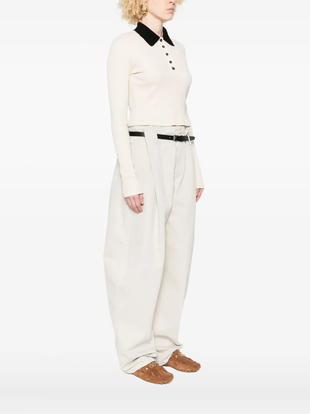 Amiri Ribbed-knit Polo Top In Neutral