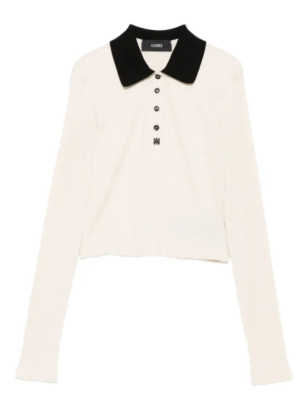 Amiri Ribbed-knit Polo Top in Neutrals