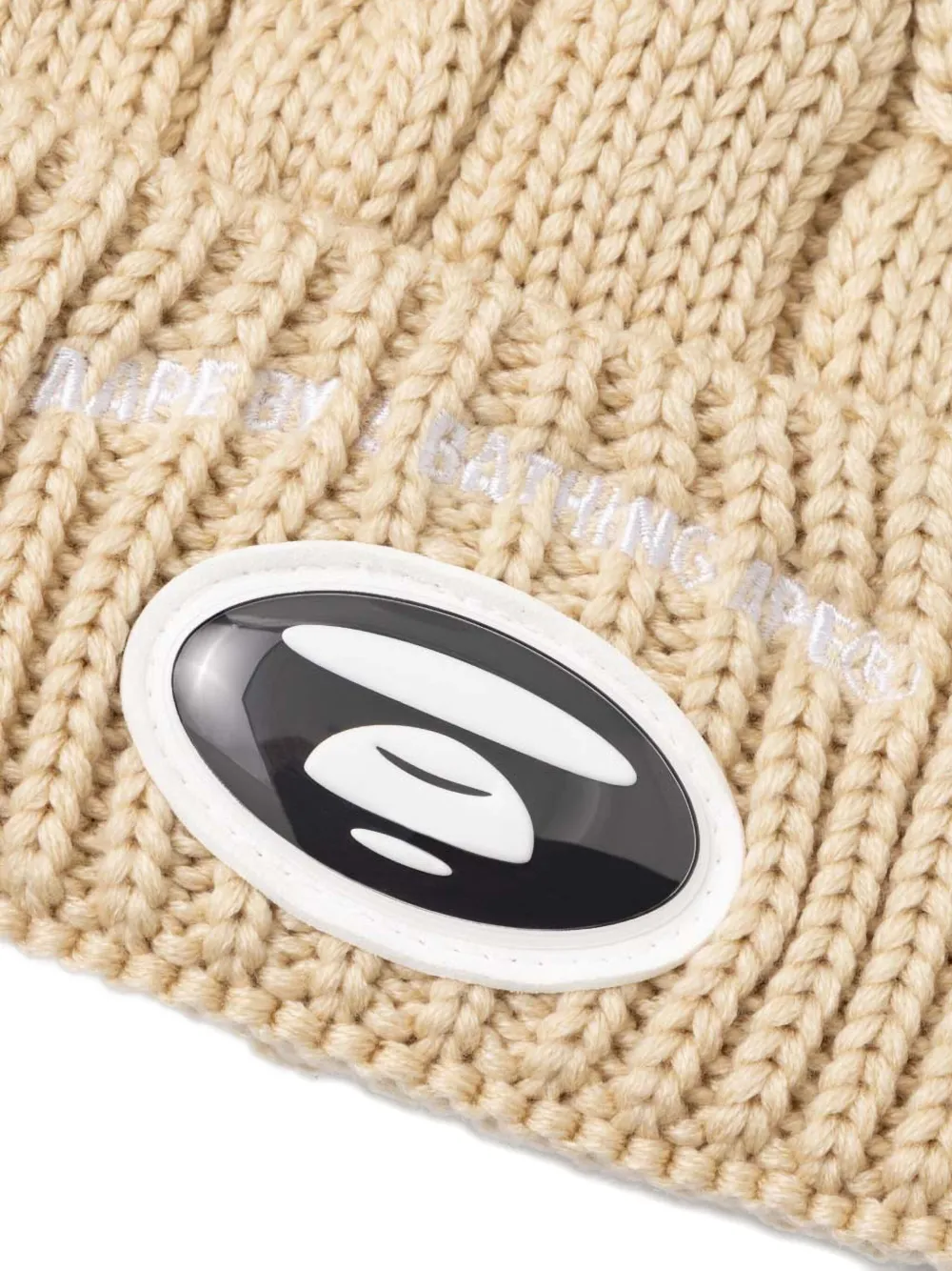 Aape By A Bathing Ape Cable-knit Logo-patch Beanie In Neutral