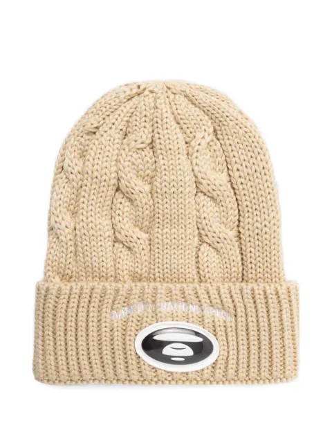 AAPE BY *A BATHING APE® cable-knit logo-patch beanie