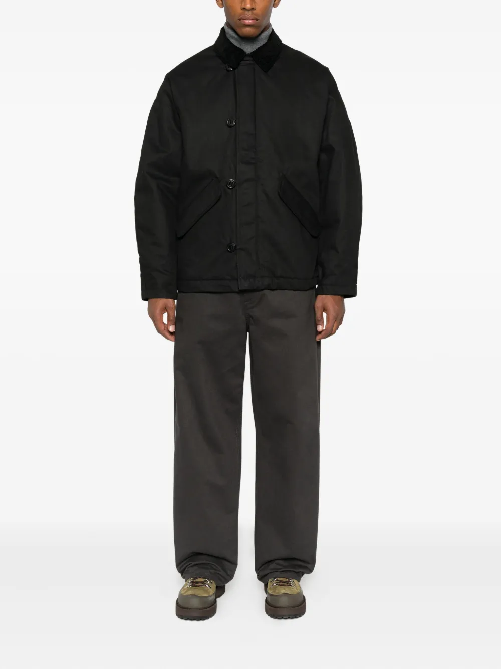 Trc Corduroy-collar Button-fastening Jacket In Black