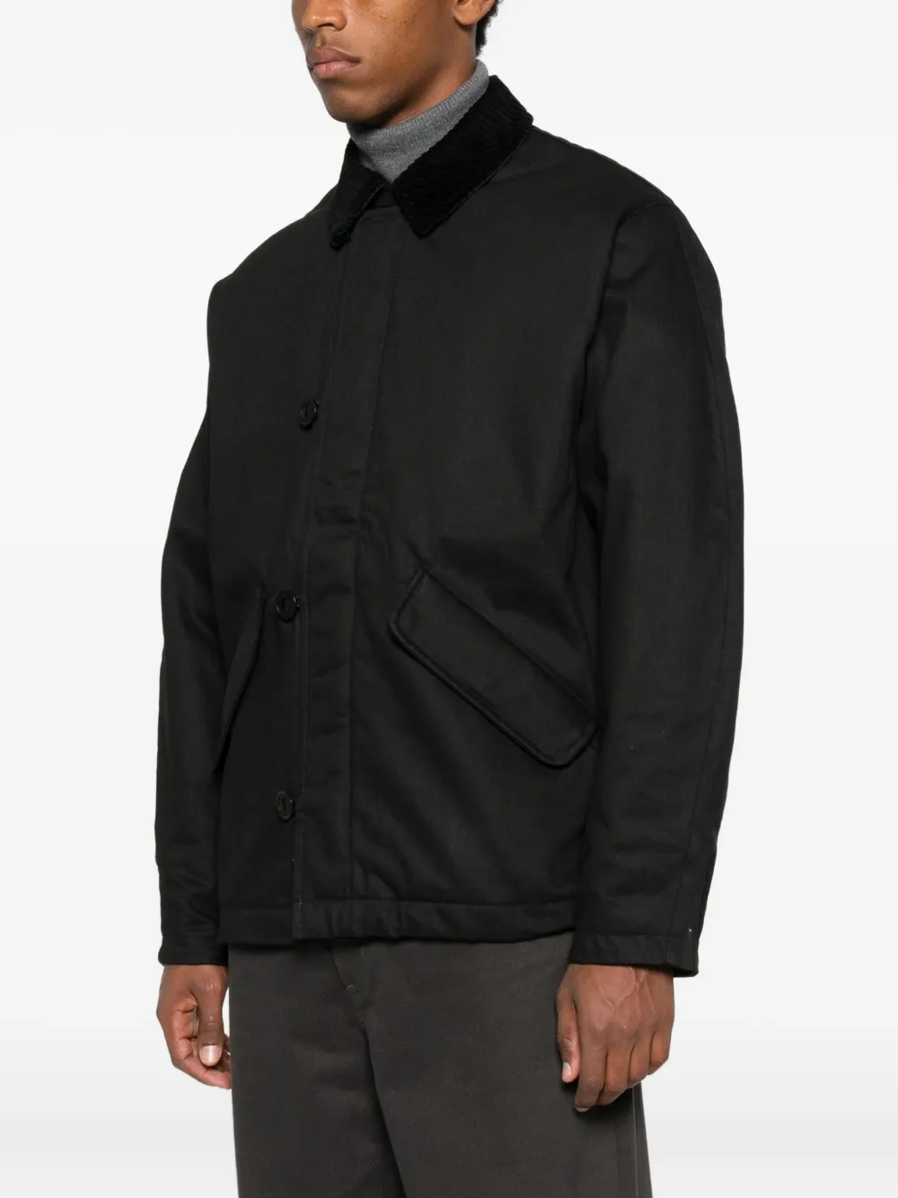 Trc Corduroy-collar Button-fastening Jacket In Black