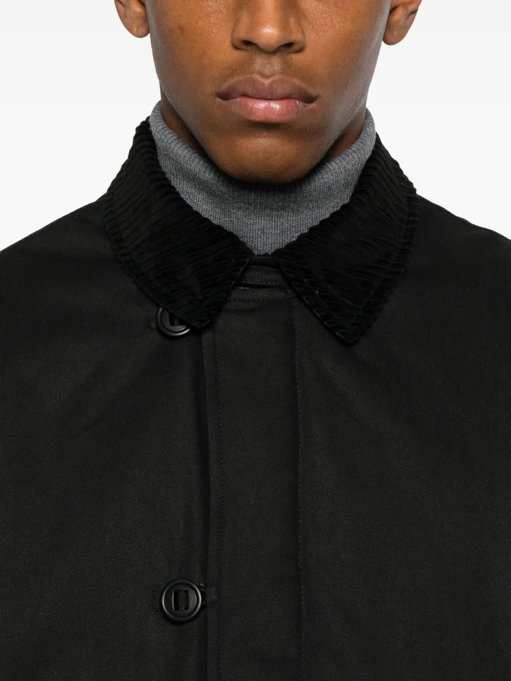 Trc Corduroy-collar Button-fastening Jacket In Black