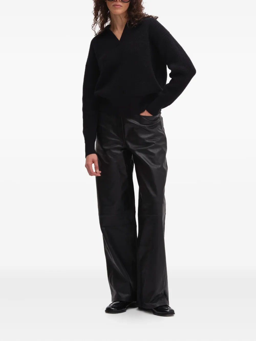 REMAIN COCOON leather panel trousers - Zwart