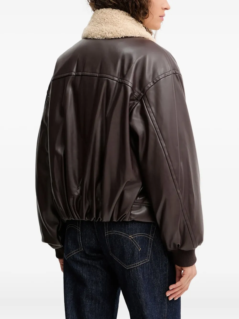Twinset Zip-up Faux-leather Jacket In Brown