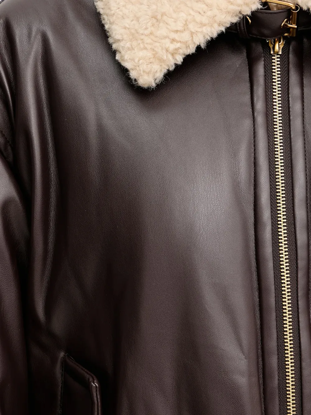 Twinset Zip-up Faux-leather Jacket In Brown