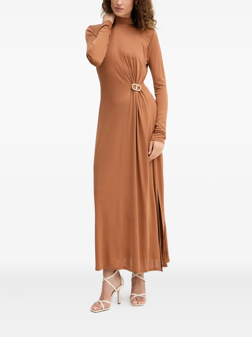 TWINSET buckle-detail long-sleeve maxi dress - Marrone