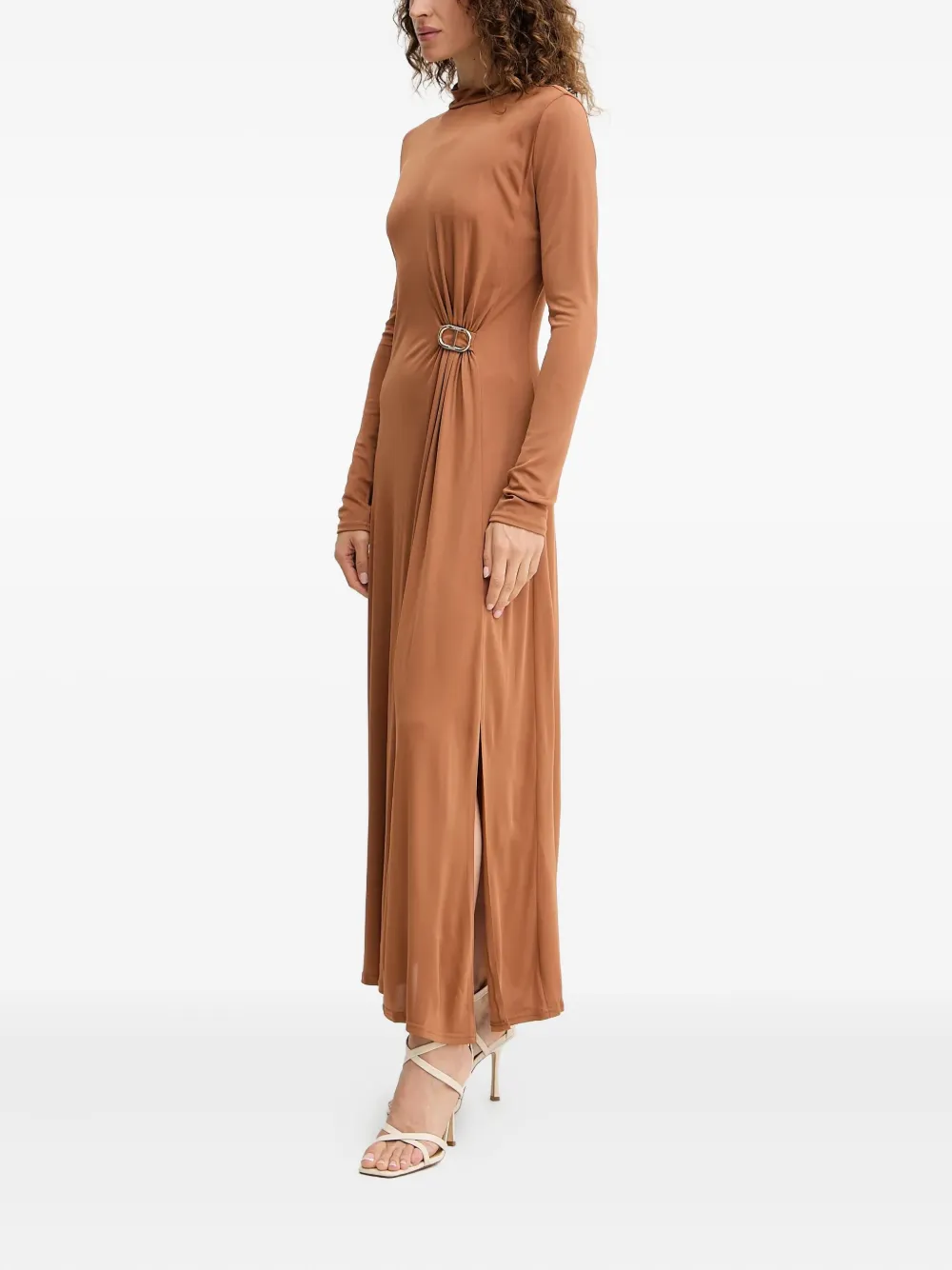 TWINSET buckle-detail long-sleeve maxi dress - Bruin
