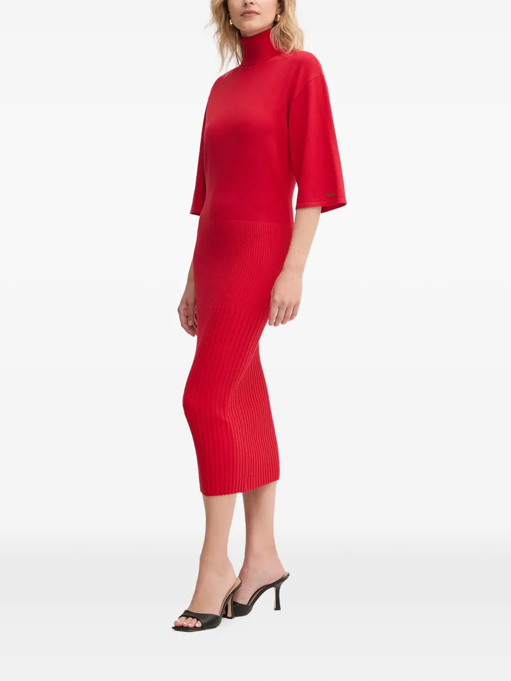 TWINSET Midi-jurk met col en kwartmouwen - Rood