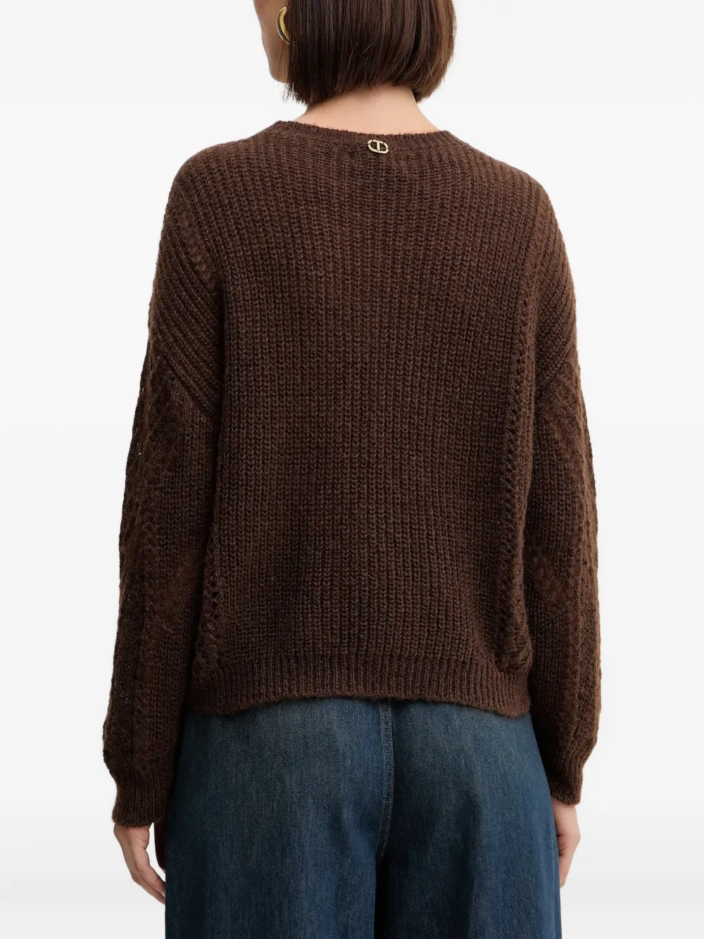 Twinset Openwork Sweater In Brown