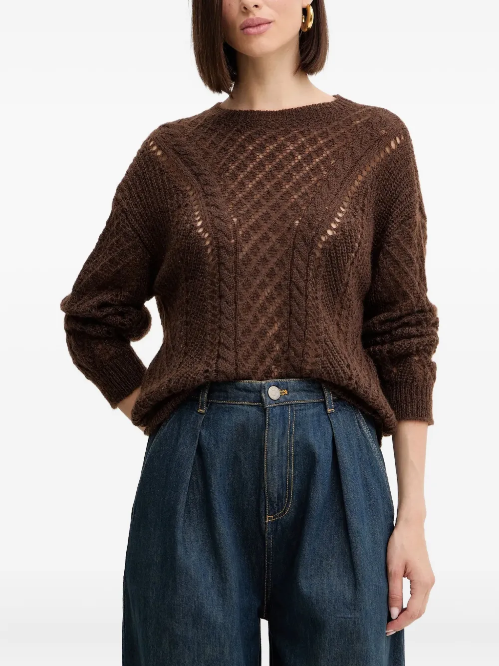 Twinset Openwork Sweater In Brown