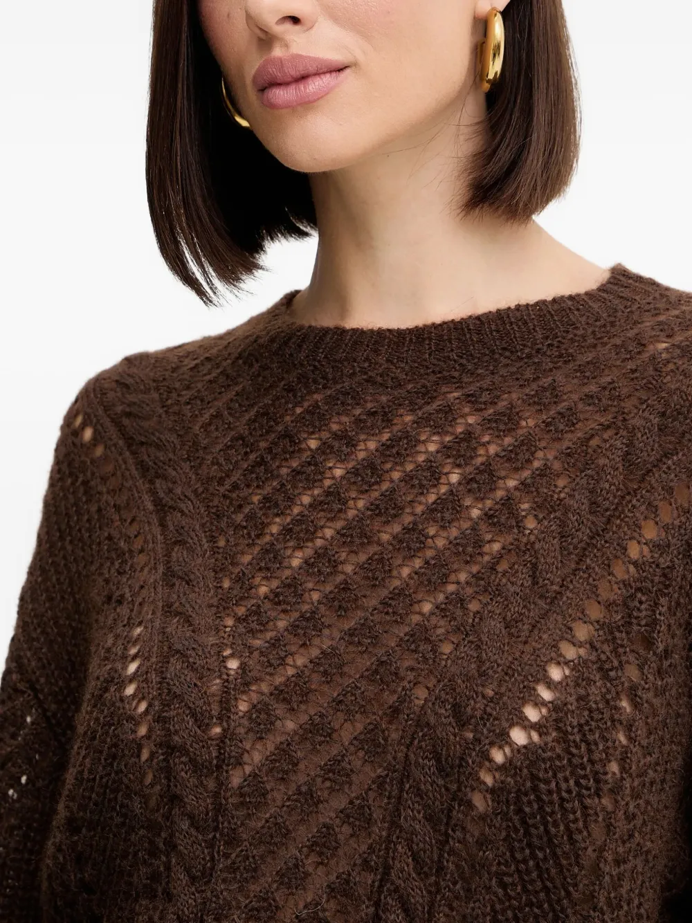 Twinset Openwork Sweater In Brown