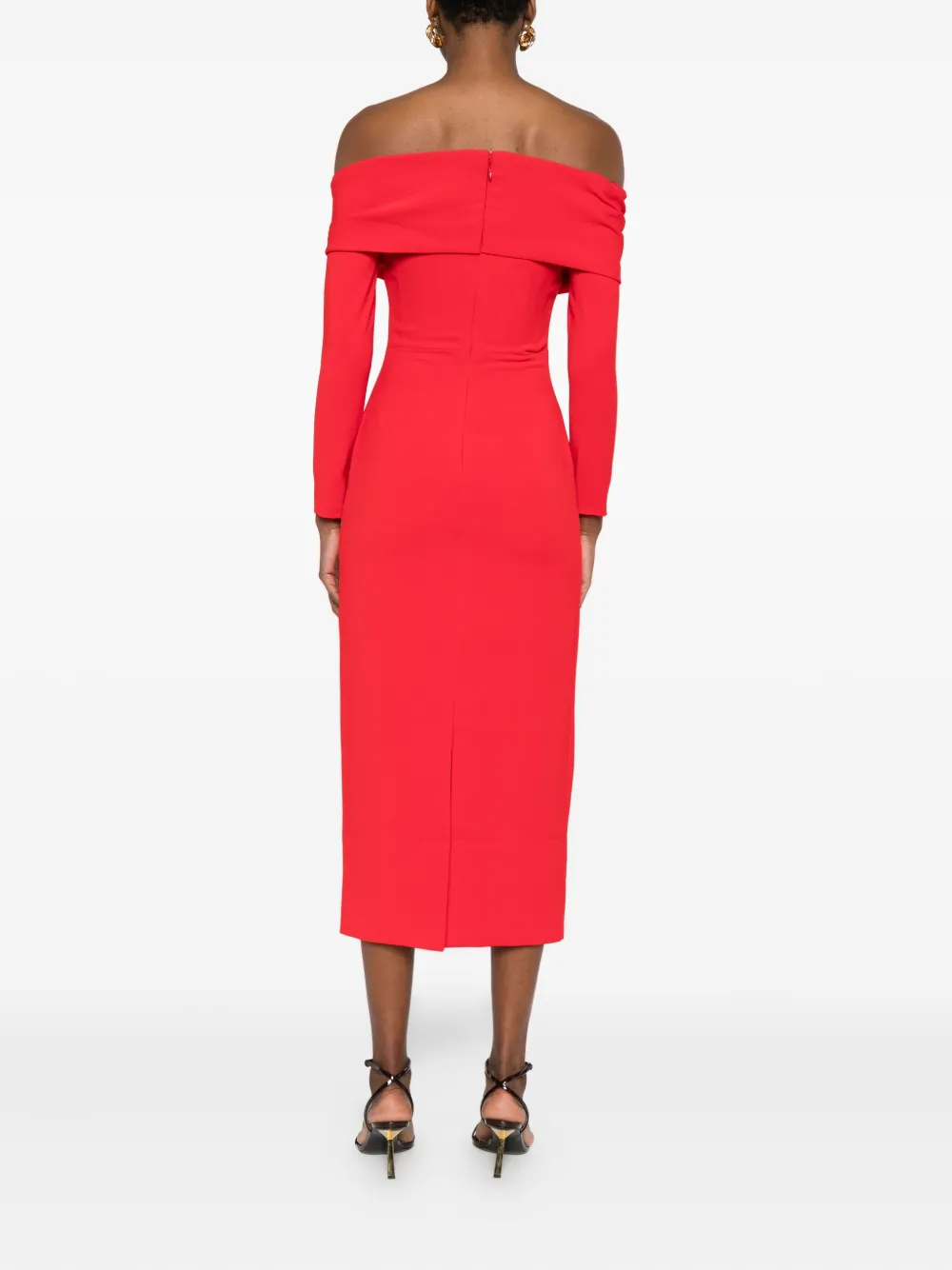 Solace London Yuni Off-shoulder Midi Dress In Red