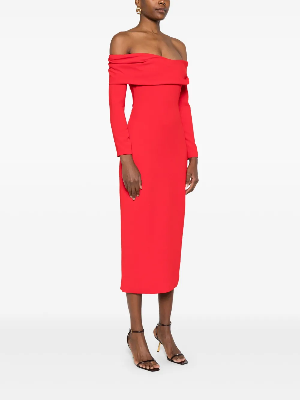 Solace London Yuni off-shoulder midi-jurk Rood