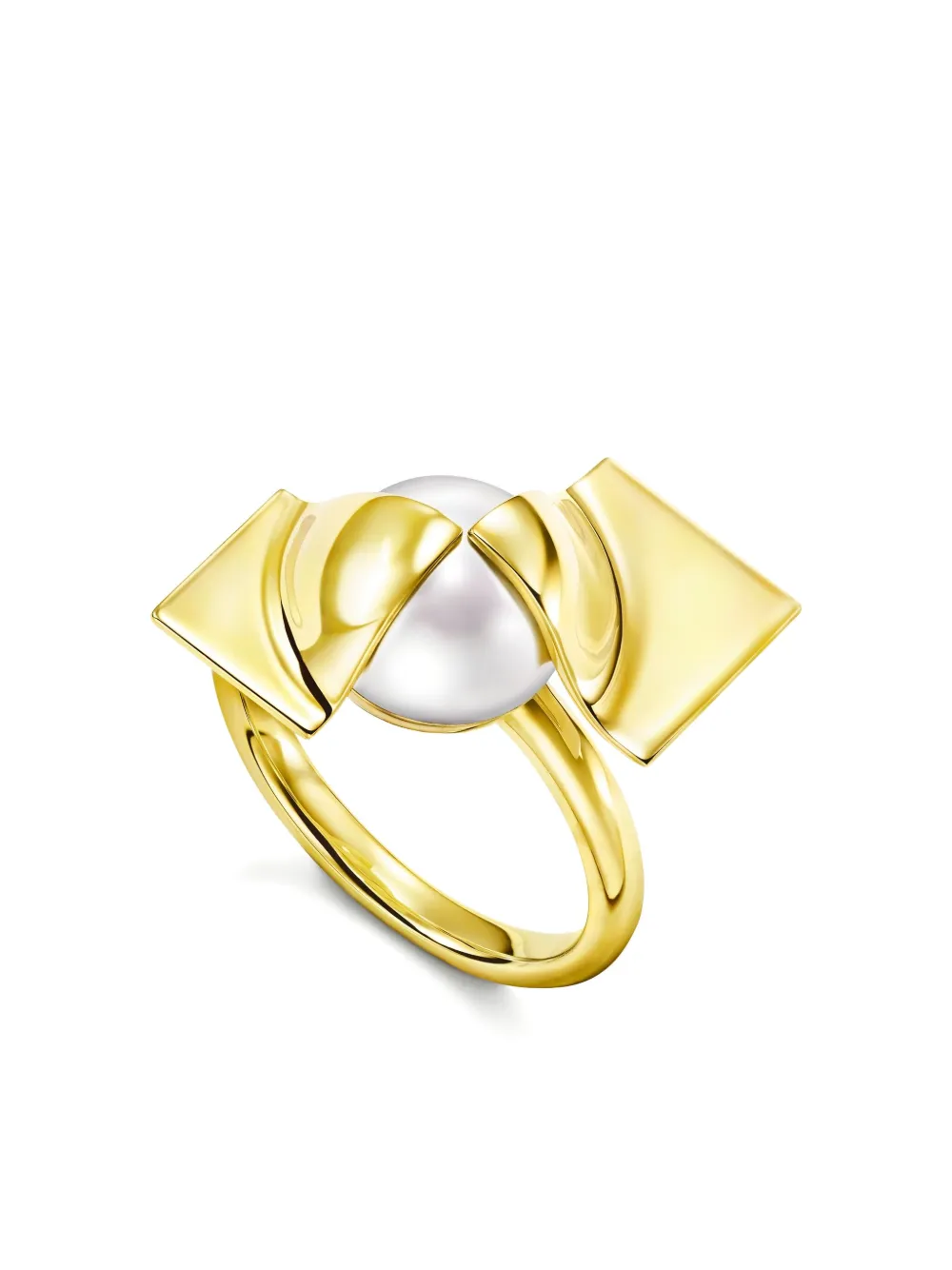 Tasaki 18k Yellow Gold Square Leaf Pearl Ring In Gold