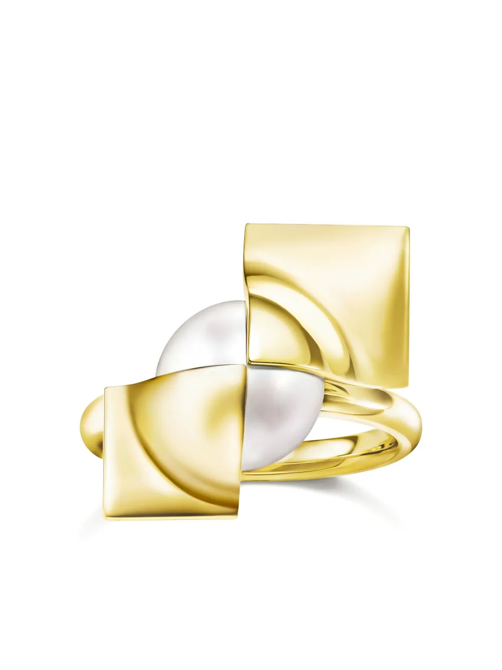 Tasaki 18k Yellow Gold Square Leaf Pearl Ring In Gold
