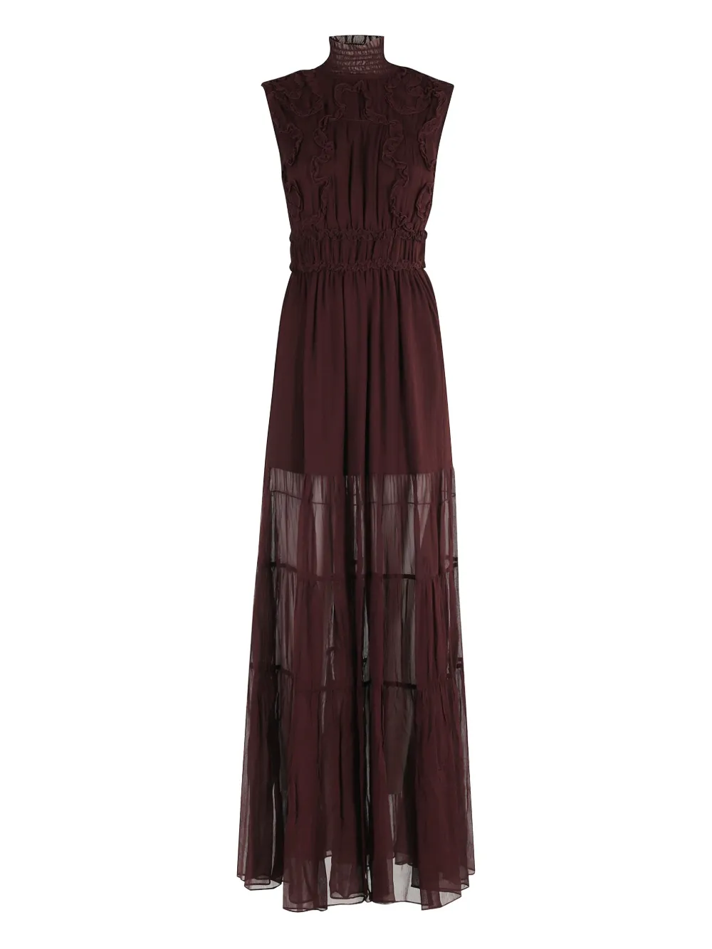 Ulla Johnson Verona Ruffled Smocked Silk-crepon Gown In Brown