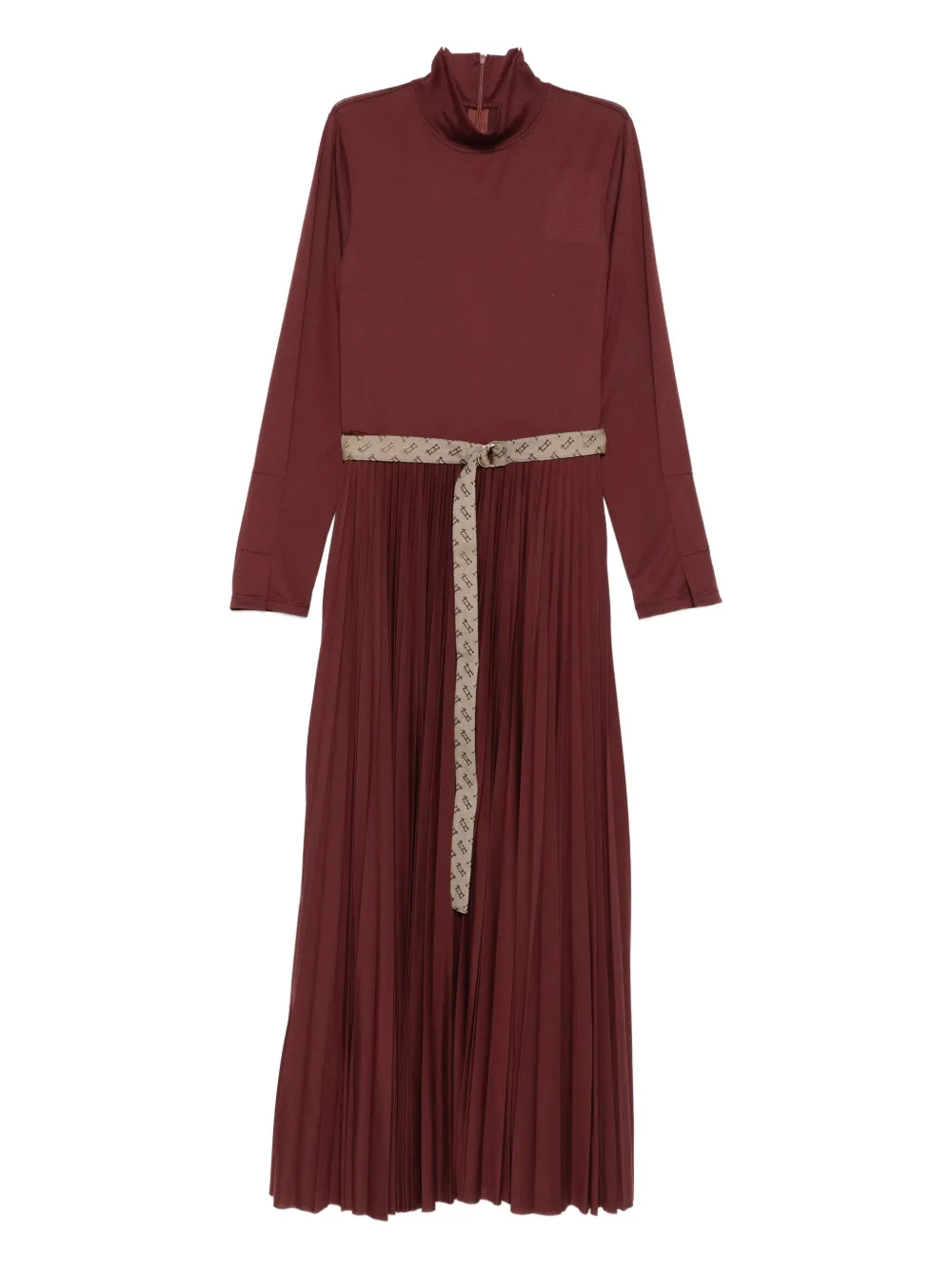 Herno Pleated High-neck Dress In Red