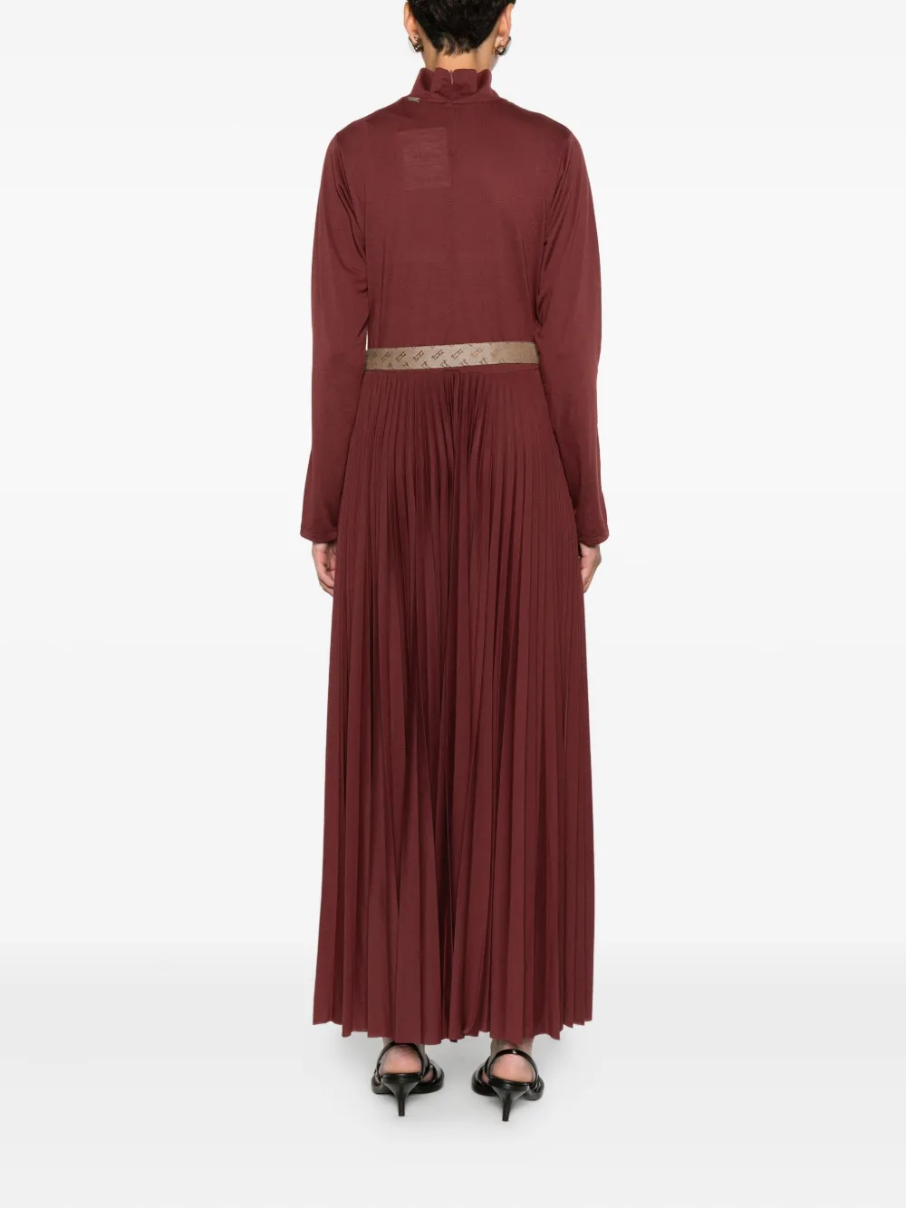 Herno Pleated High-neck Dress In Red