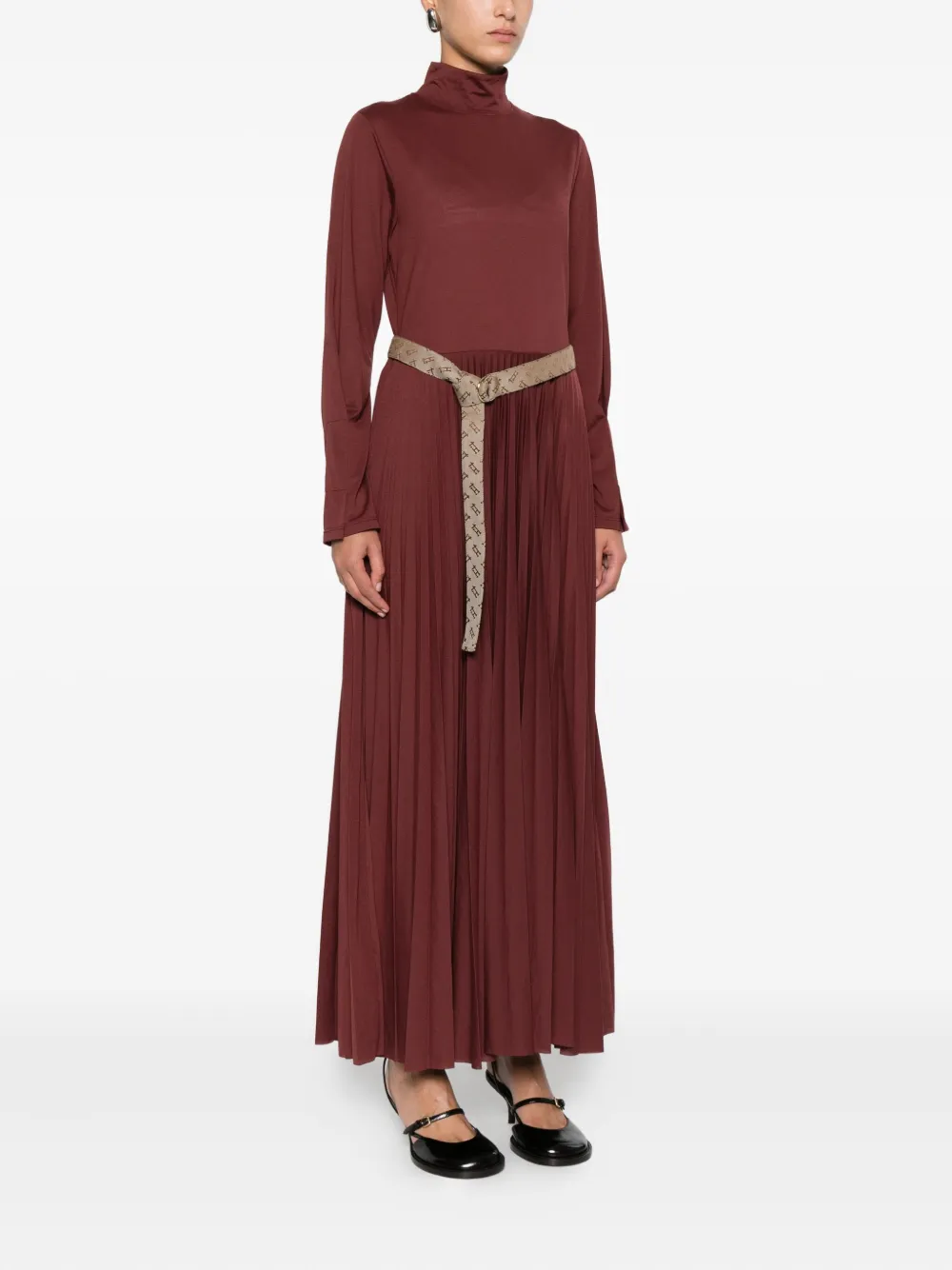 Herno Pleated High-neck Dress In Red