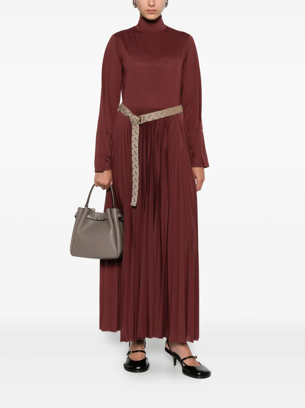 Herno Geplooide jurk met hoge hals - Rood