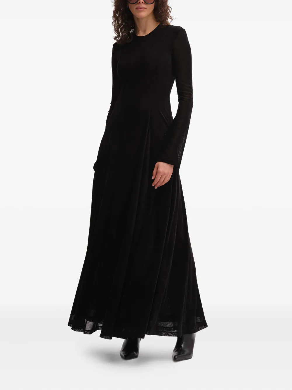 Remain Birger Christensen Velvet Long-sleeve Maxi Dress In Black