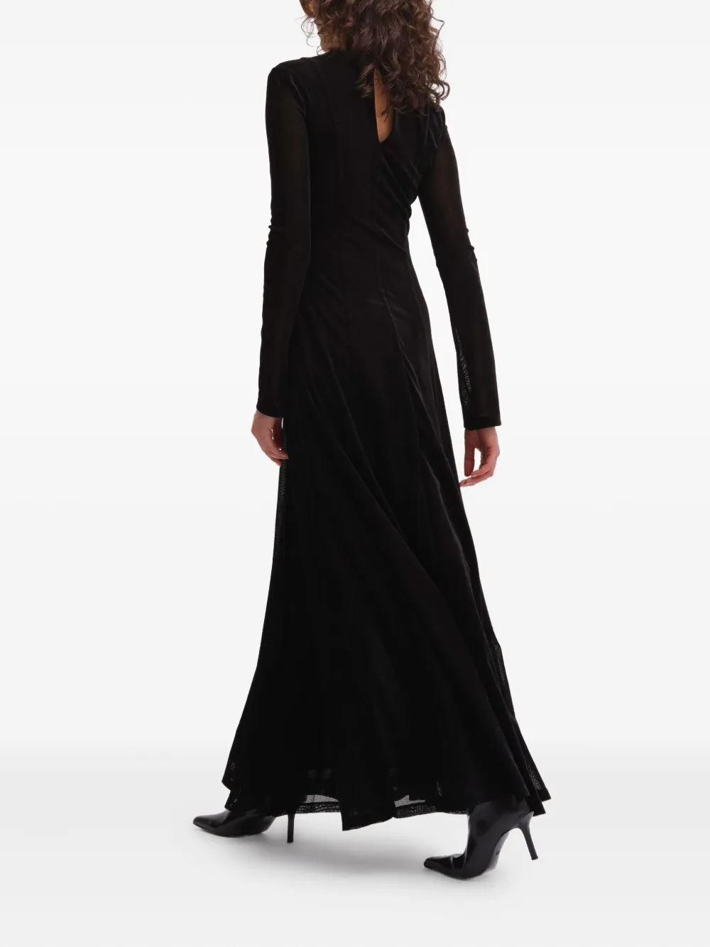 Remain Birger Christensen Velvet Long-sleeve Maxi Dress In Black