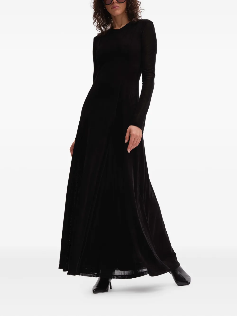 REMAIN velvet long-sleeve maxi dress - Zwart