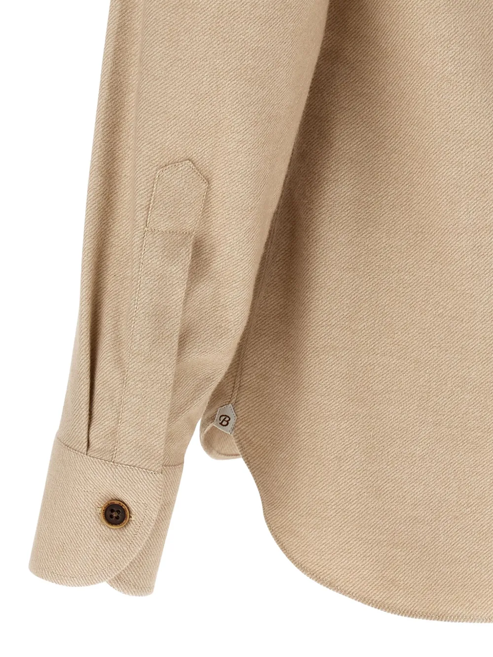Borriello Napoli Cotton Flannel Shirt With Structured Collar In Neutral