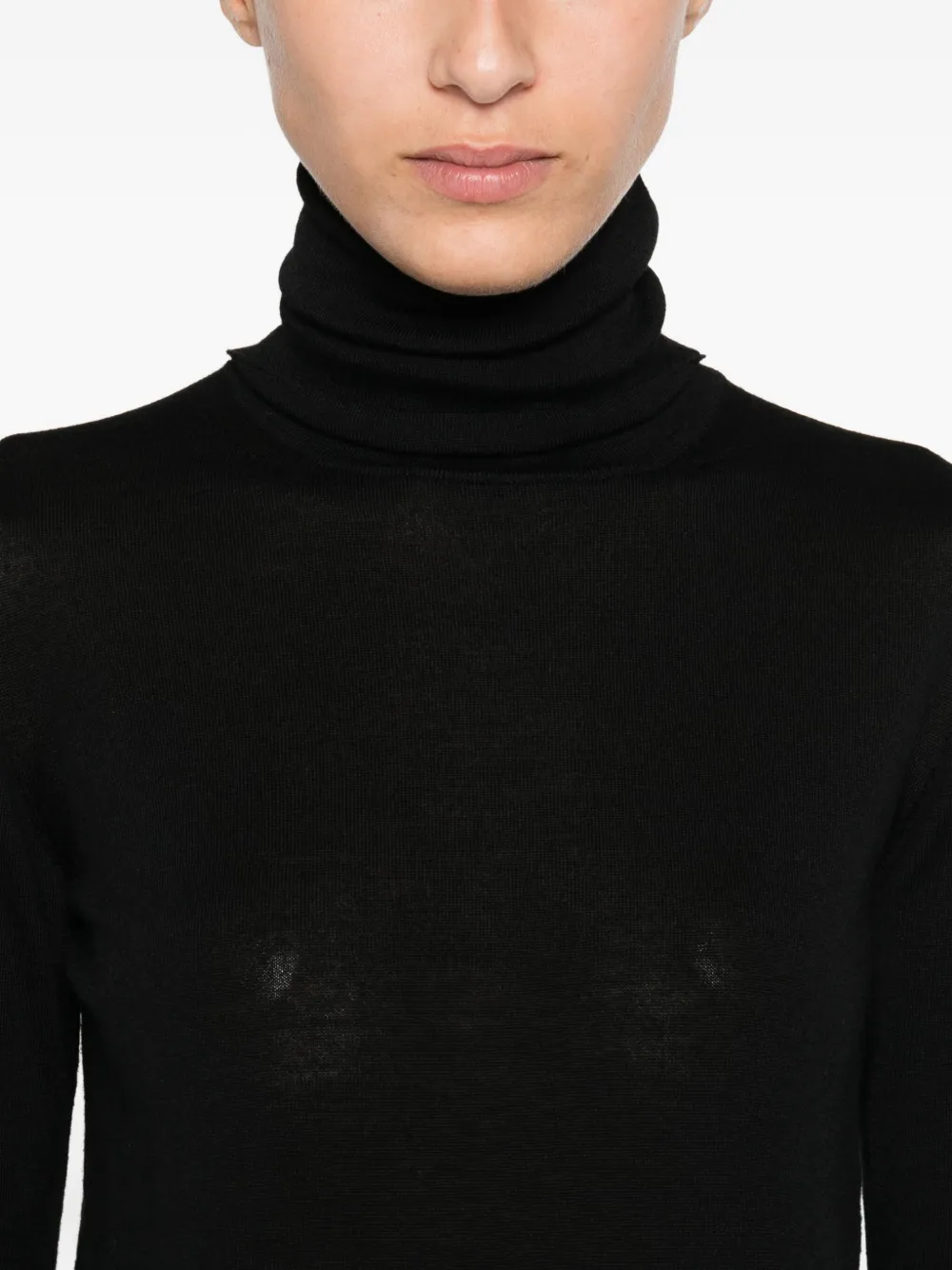 Max Mara High Collar Black Virgin Wool Pullover In Black
