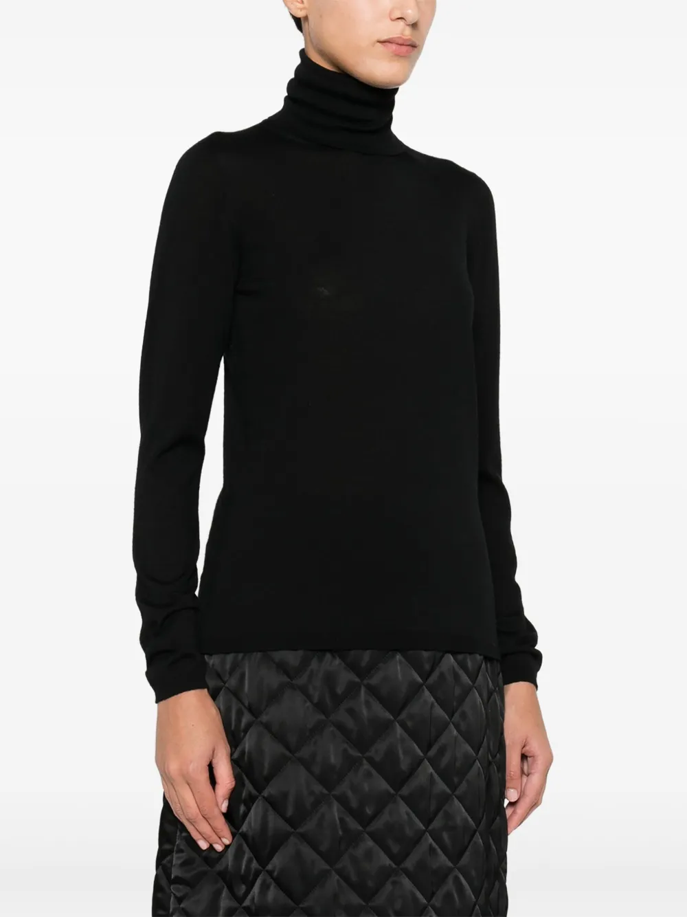 Max Mara High Collar Black Virgin Wool Pullover In Black