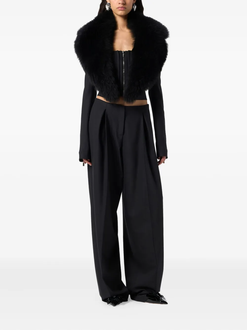 Blumarine pleated zip-detail trousers - Zwart