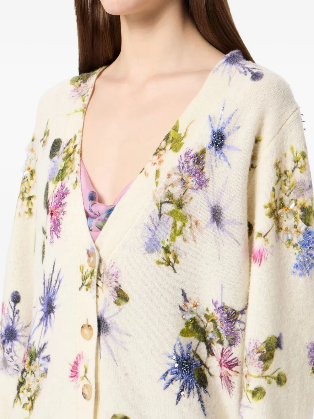Blumarine Floral-beaded Cardigan In Neutral