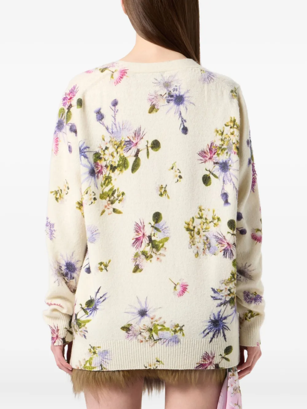 Blumarine Floral-beaded Cardigan In Neutral