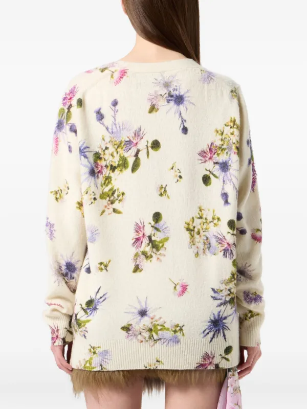 Blumarine floral-beaded Cardigan | Neutrals | FARFETCH
