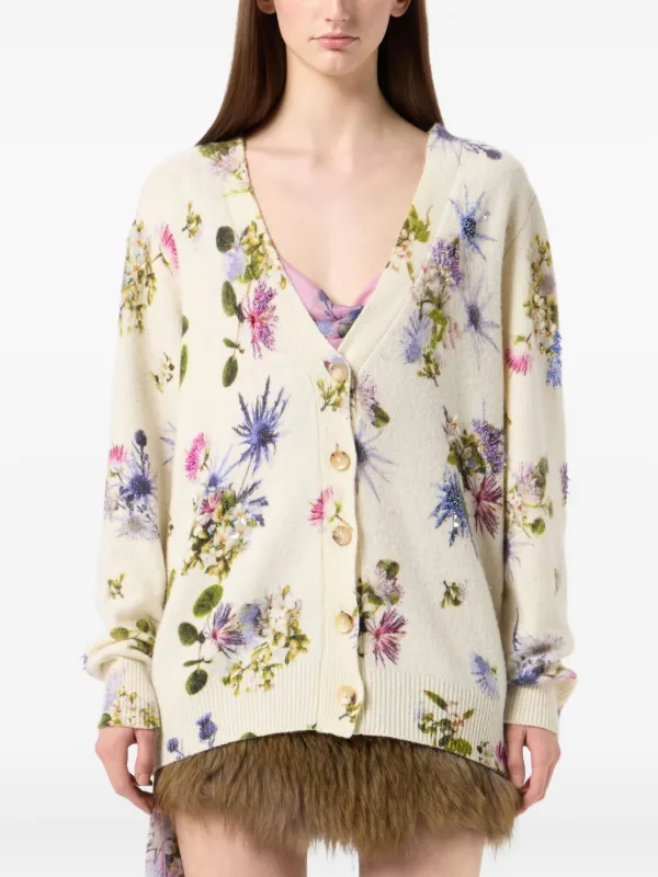 Blumarine floral-beaded Cardigan | Neutrals | FARFETCH