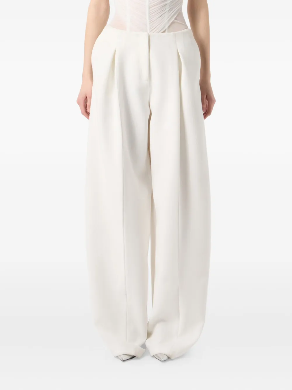 Blumarine Pleated Wide-leg Trousers In White