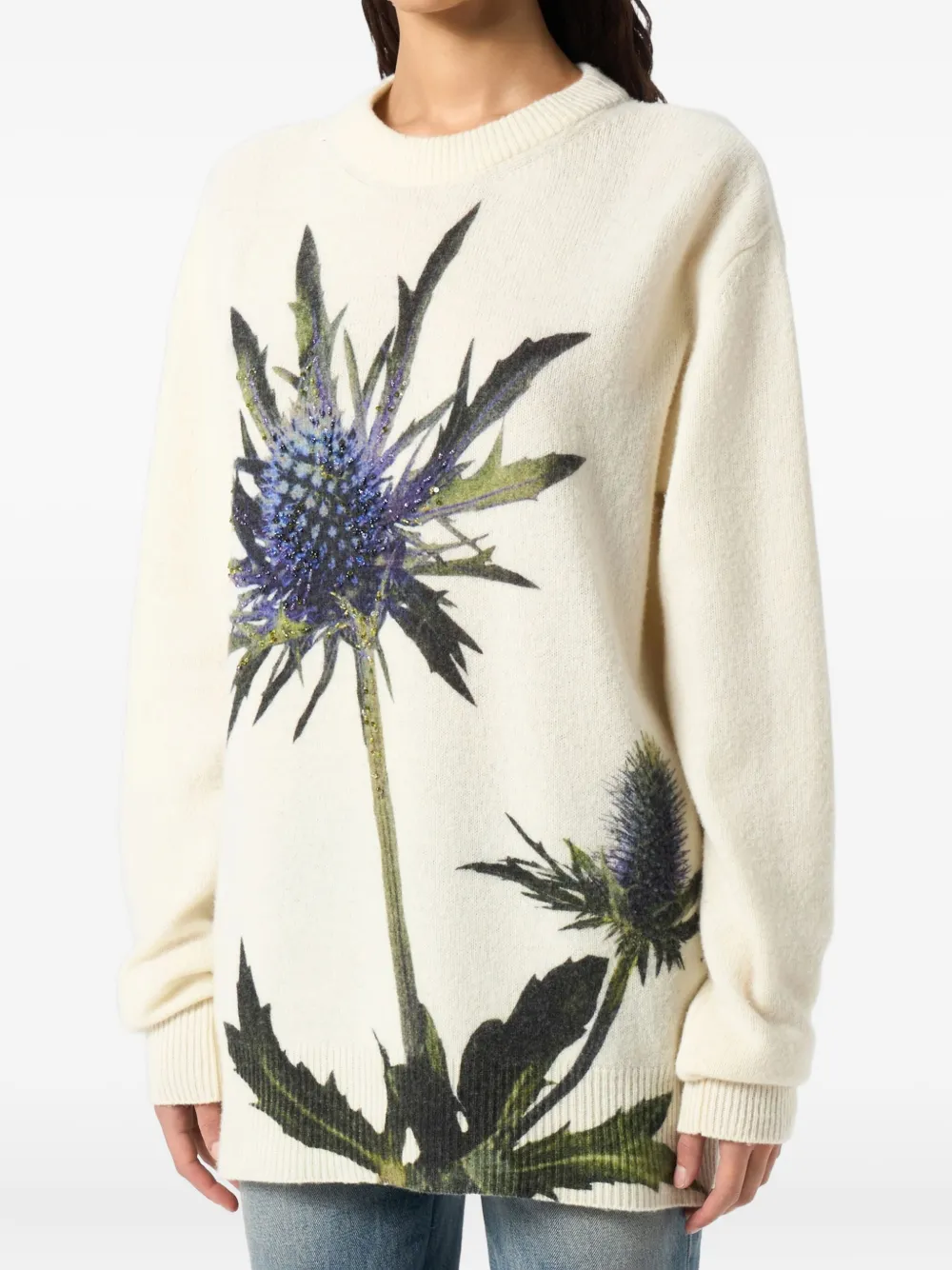 Blumarine Floral-motif Crew-neck Sweater In White