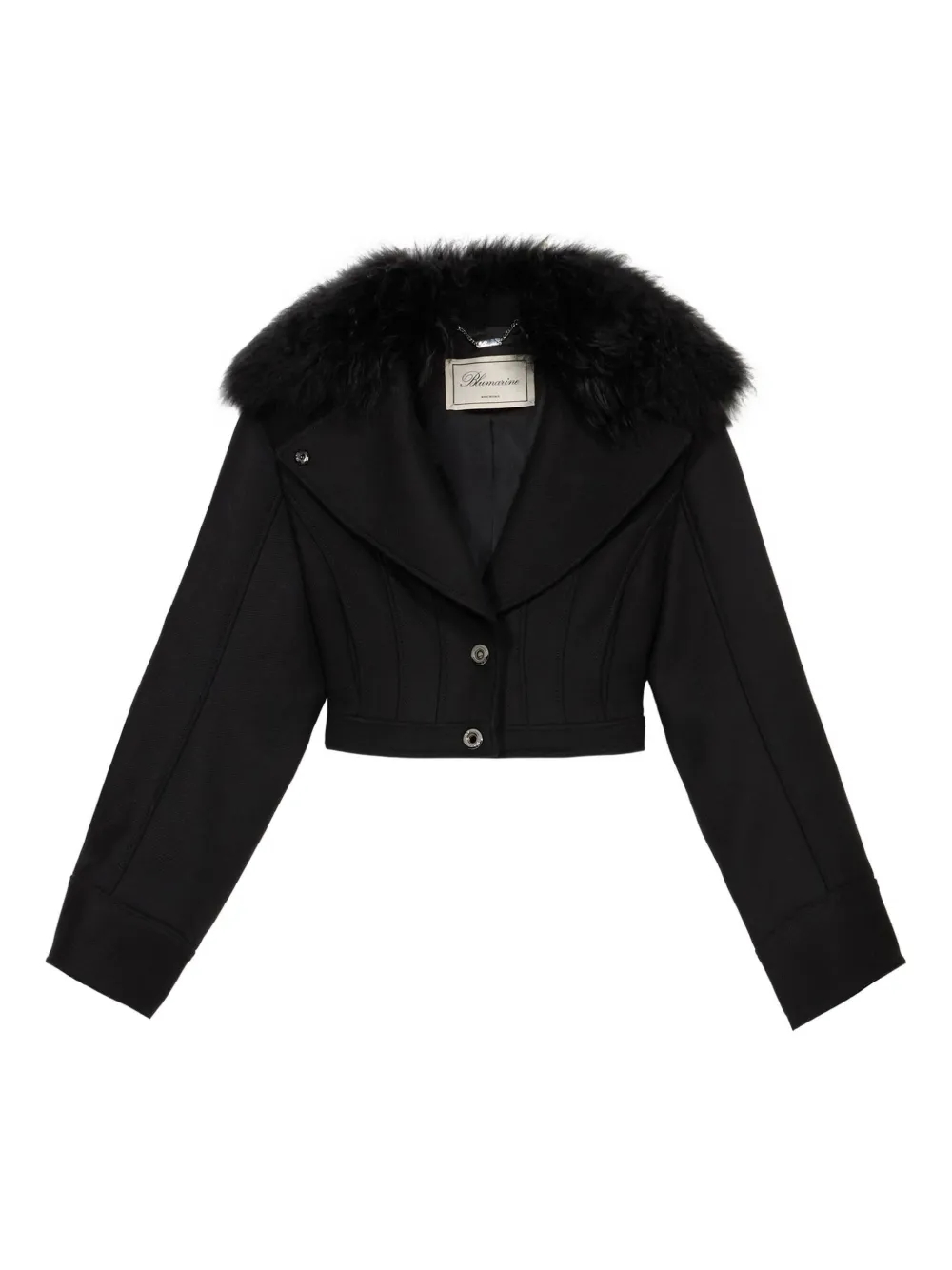 Blumarine faux-fur-collar cropped jacket | Black | Image 1