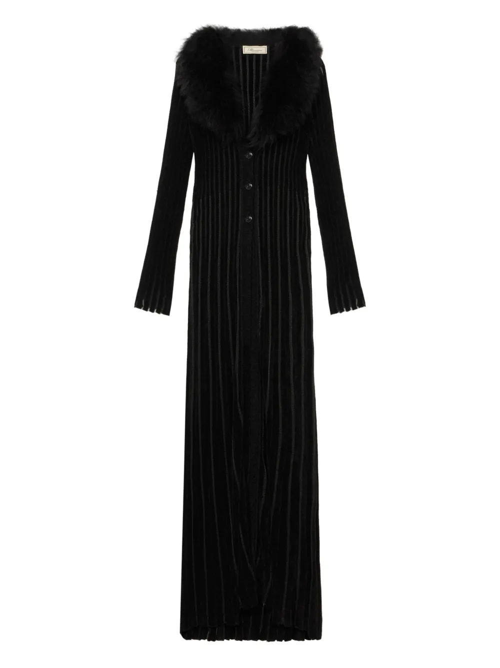 Blumarine Long Cardigan With Fur Collar In Black
