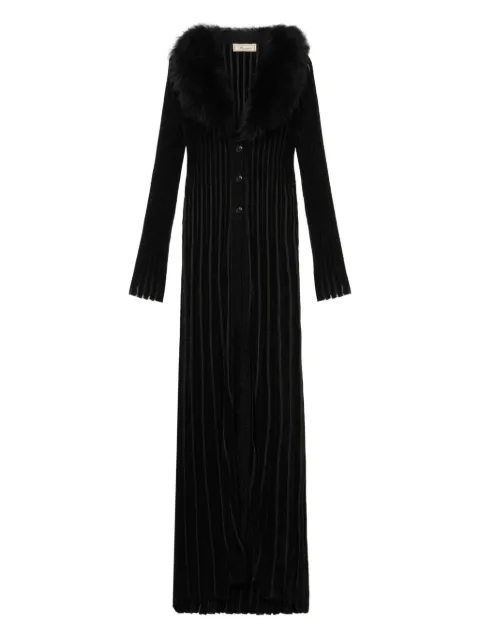 Blumarine faux-fur-collar ribbed coat