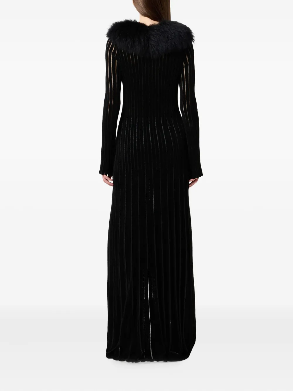Blumarine Long Cardigan With Fur Collar In Black