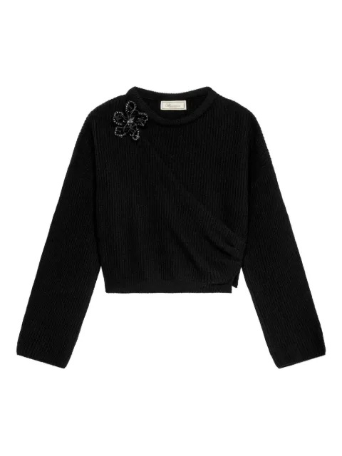 Blumarine suéter tejido de canalé con aplique floral