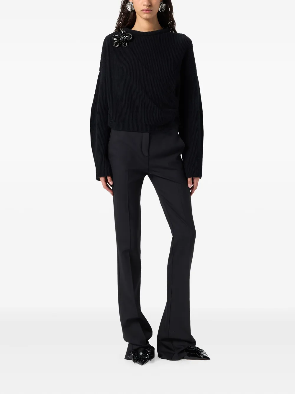 Blumarine floral-appliqué ribbed-knit sweater | Knitted Sweaters | Image 2