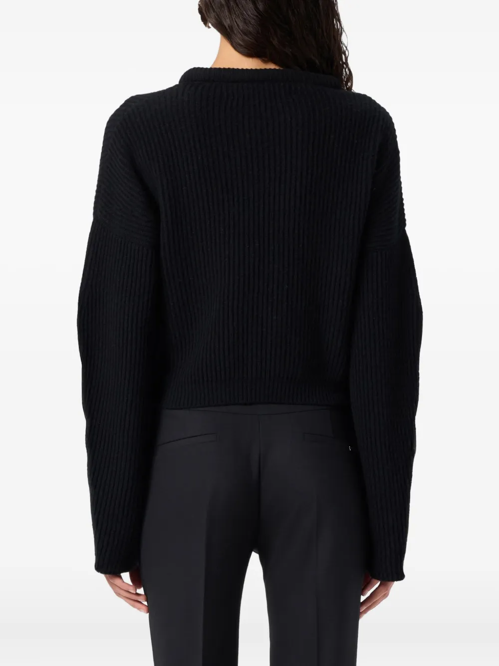 Blumarine Floral-appliqué Ribbed-knit Sweater In Black