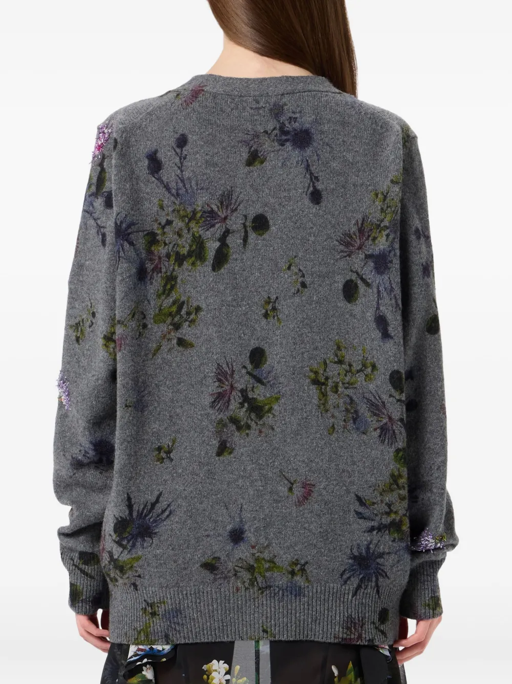 Blumarine Wool Blend Cardigan With Rhinestones In Gray