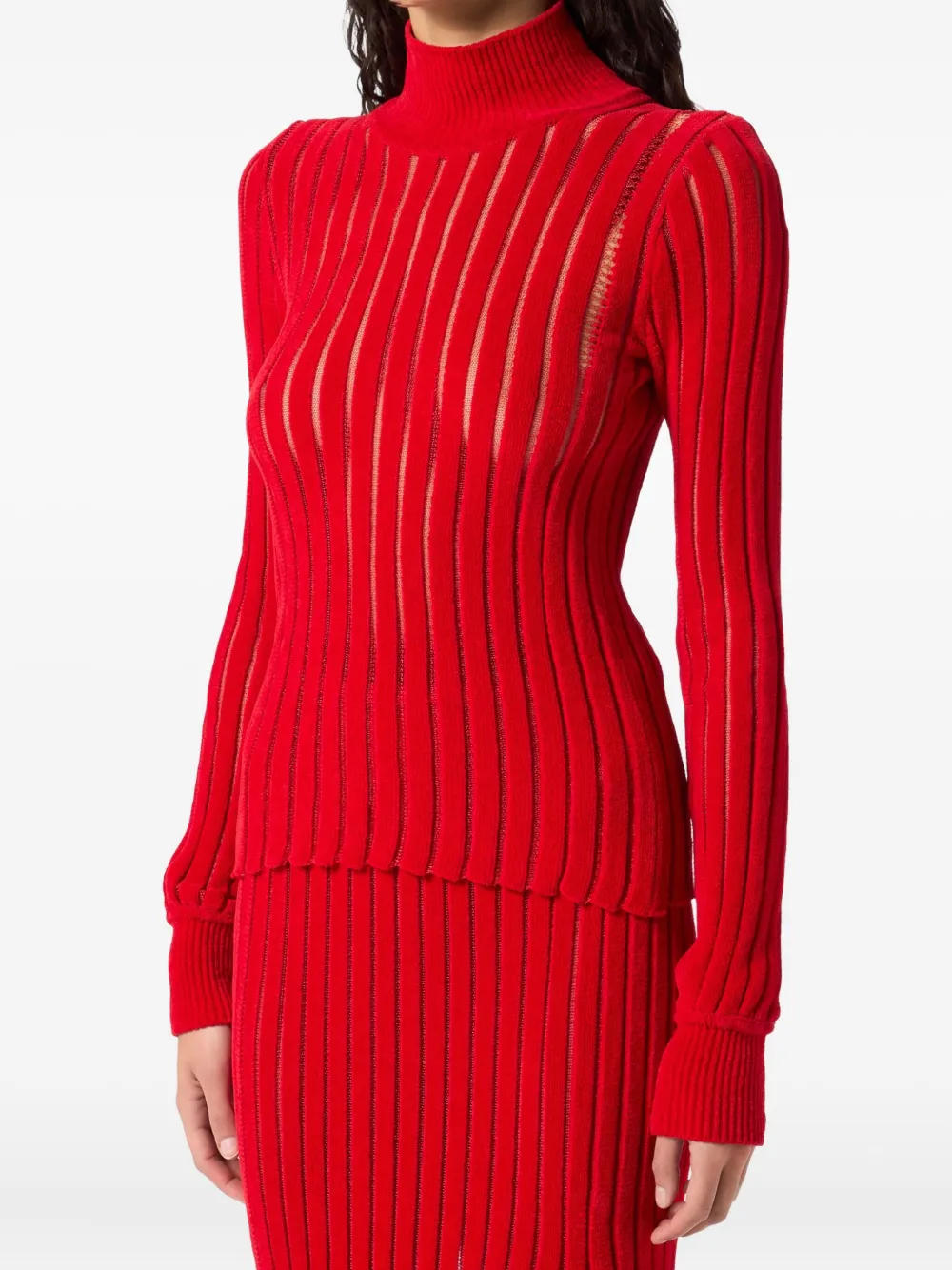 Blumarine High-neck Ribbed Sweater In Red