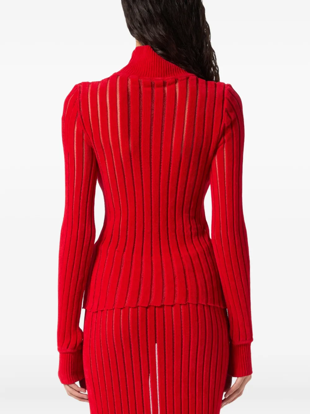 Blumarine High-neck Ribbed Sweater In Red