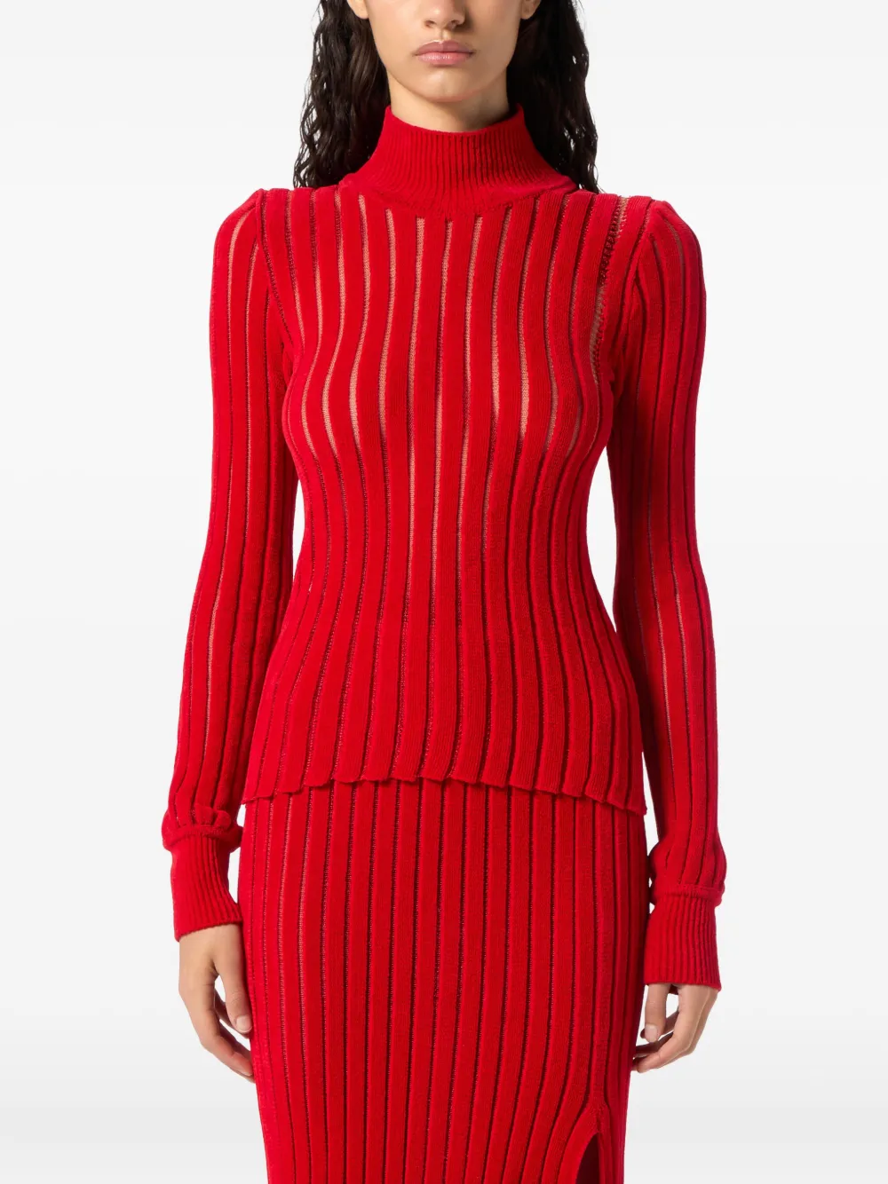 Blumarine High-neck Ribbed Sweater In Red