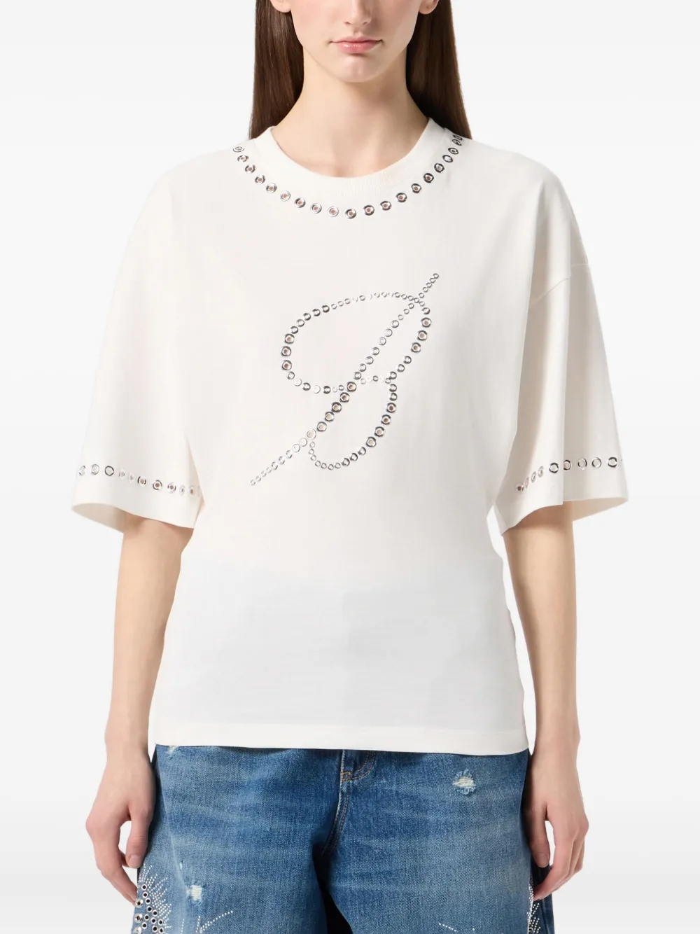 Blumarine T-shirt verfraaid met ringlets Wit